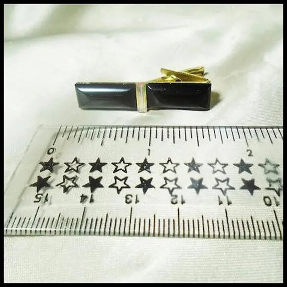 Deco Style Tie Bar, Black Glass Aurora Rhinestone OOAAK Gift for HIm - Picture 4 of 14